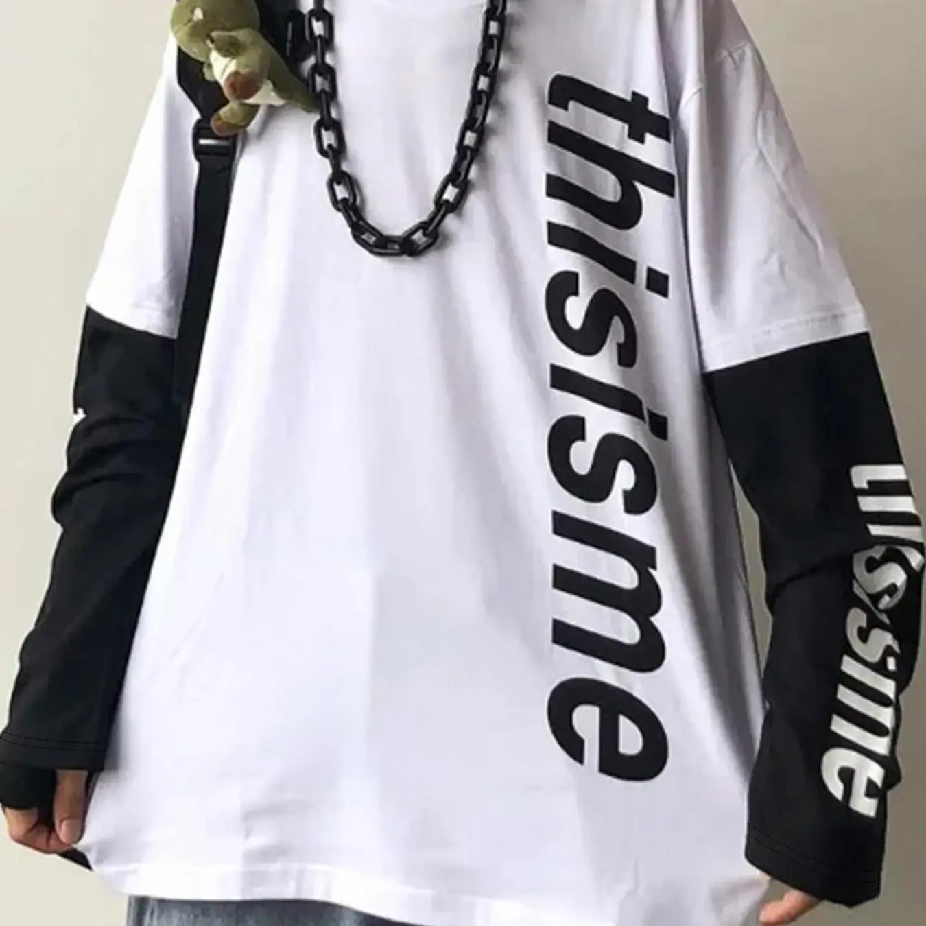 Men's 2 in 1 Colorblock & Letter Print Drop Shoulder Tee, Casual Regular Fit Long Sleeve Round Neck T-shirt for Daily...