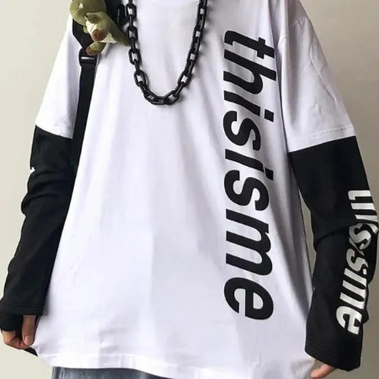 Men's 2 in 1 Colorblock & Letter Print Drop Shoulder Tee, Casual Regular Fit Long Sleeve Round Neck T-shirt for Daily...