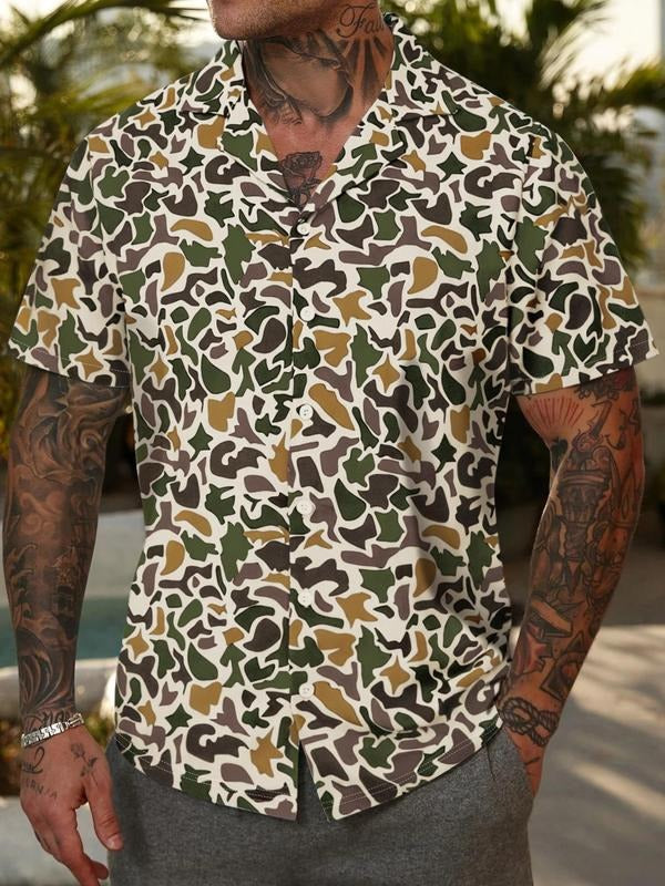 Men's Camo Print Short Sleeve Shirt, Regular Fit Casual Comfy Top for Summer, Men's Clothes for Daily Wear Hoodie, Sweatshirt