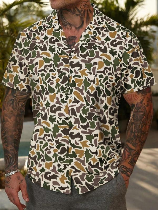 Men's Camo Print Short Sleeve Shirt, Regular Fit Casual Comfy Top for Summer, Men's Clothes for Daily Wear Hoodie, Sweatshirt