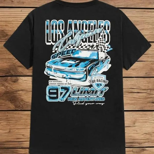 Men's Cartoon Car Graphic Print Round Neck Tee, Regular Fit Casual Fashion Short Sleeve T-shirt for Daily Wear, Streetwear, Back To School Tee, Graphic Tees, Men Summer Top