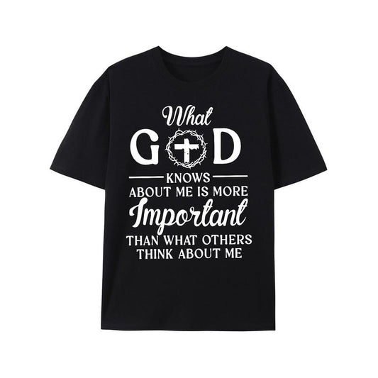 Men's Casual "What God Knows" Print Crew Neck Short Sleeves T-Shirts For Summer Made in USA Hoodie, Sweatshirt
