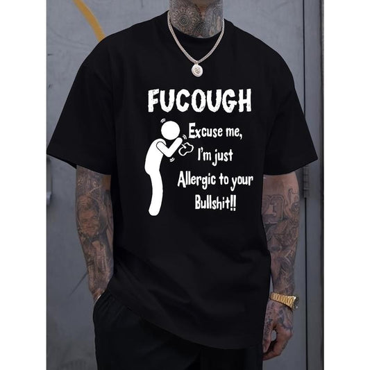 Men's Casual Cotton T-Shirt | Bold Humorous Graphic Print | Breathable & Comfortable | Round Neck, Short Sleeve | Machine Washable | Summer Fashion Tee with 'FUCOUGH' Design Made in USA