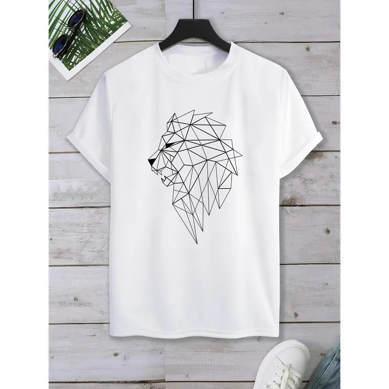 Men's Casual Crew Neck Short Sleeve T-shirt With Lion Print Made in USA Hoodie, Sweatshirt | InkThreadWorks.com