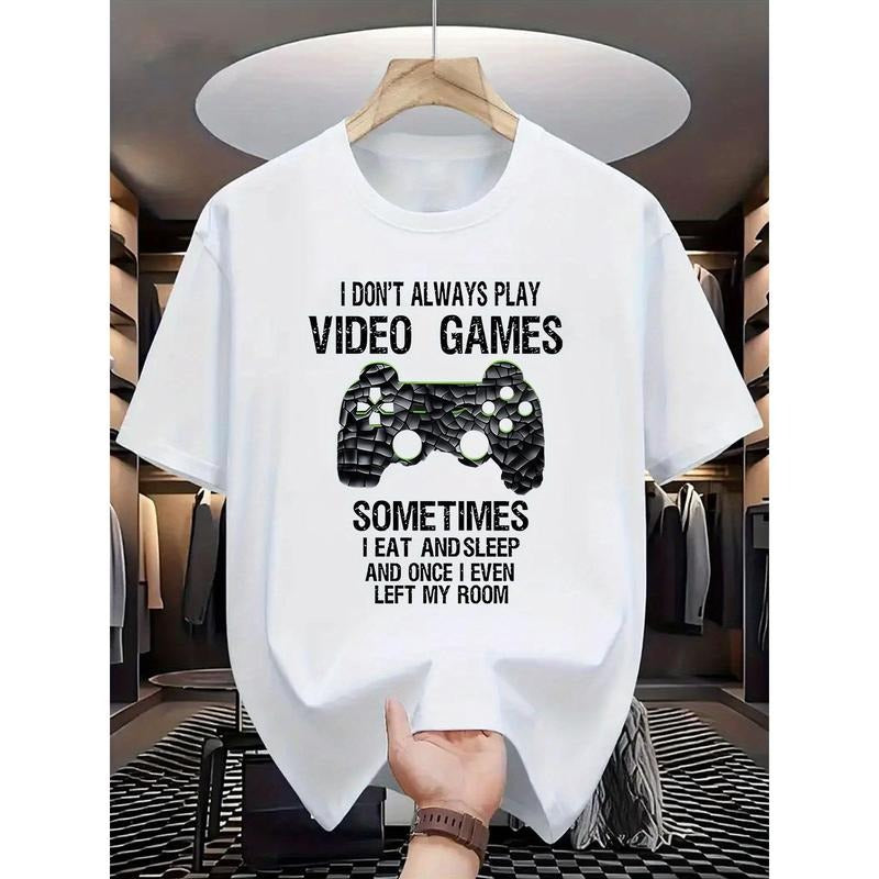 Men's Casual Crew Neck T-Shirt with Video Game Print - Comfortable & Stretchy, Perfect for Summer Outdoor Activities -...