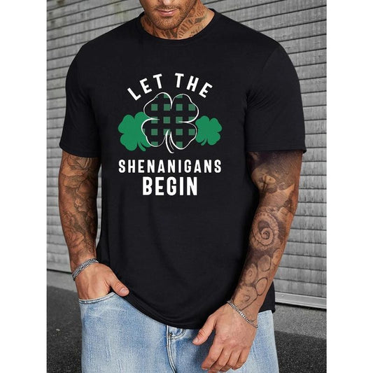 Men's Casual Graphic Tees For Summer, "Let The" St. Patrick's Day Print Crew Neck d T-shirts, Trendy Chic Outfit Men's Clothings Made in USA