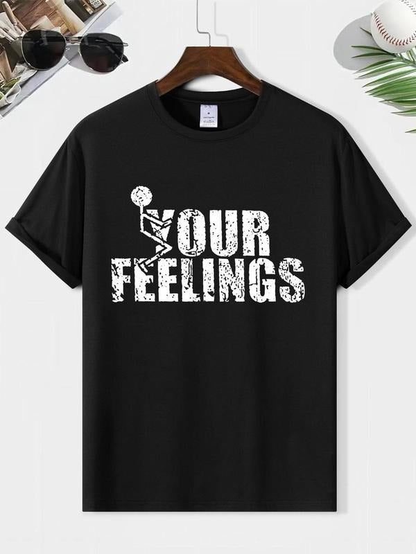 Men's Casual Letter Print Round Neck T-shirt DRG, Streetwear Regular Fit Shortsleeve Crewneck T-Shirt DRG for Summer,...