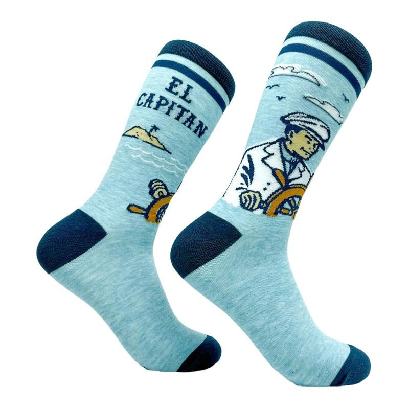 Men's El Capitan Socks Funny Cool Sea Naval Capitan Sailor Footwear Funny Graphic Socks Comfortable Fitted Spandex Cotton