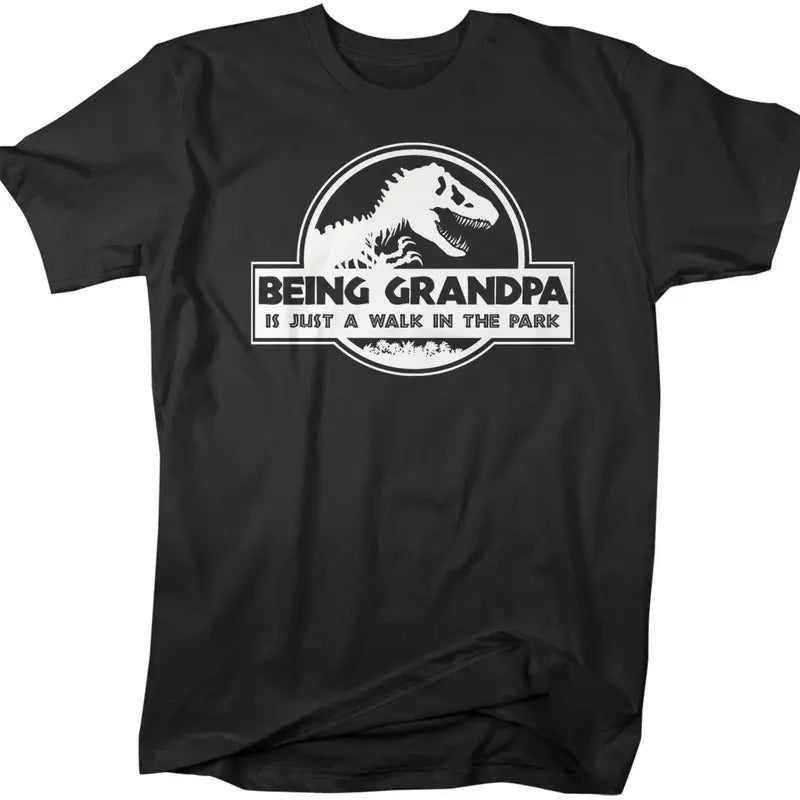 Men's Funny Grandpa T-Shirt, Father's Day Gift Being Grandpa Is A Walk In The Park Shirt, Dinosaur Tee,T Rex Shirt Cotton...