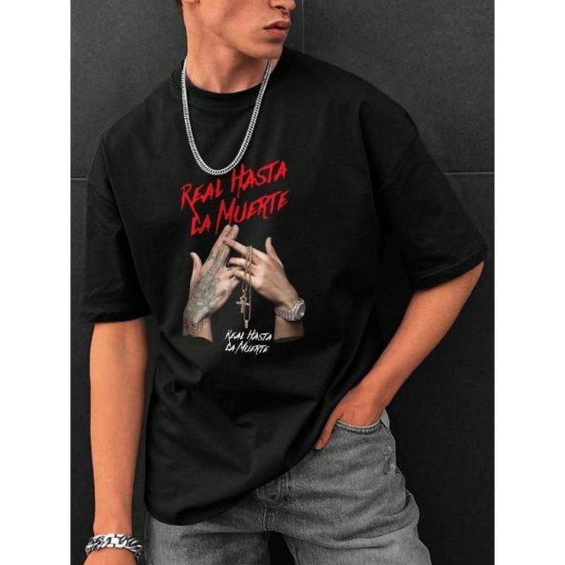 Men's Gesture & Letter Print Casual & Commuting Round Neck T-Shirt Made In USA Hoodie, Sweatshirt | InkThreadWorks.com