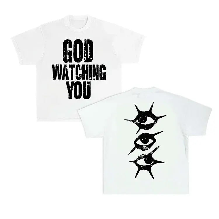 Men's God Watching You Graphic Short Sleeve T-Shirt - Cotton Shirt - S to 4XL - Multiple color