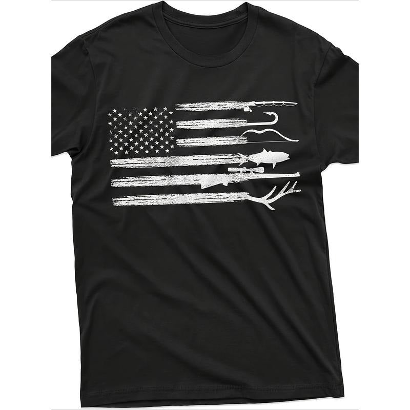 Men's Hunting and Fishing Shirt, American Flag, Natural Camouflage Shirt, Father's Gift, Creative Patriotic T-shirt Made in USA