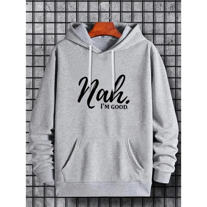 Men's Letter Print Drawstring Pocket Hoodie, Regular Fit Casual Comfy Long Sleeve Hooded Sweatshirt for Daily Wear,...