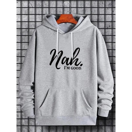 Men's Letter Print Drawstring Pocket Hoodie, Regular Fit Casual Comfy Long Sleeve Hooded Sweatshirt for Daily Wear,...