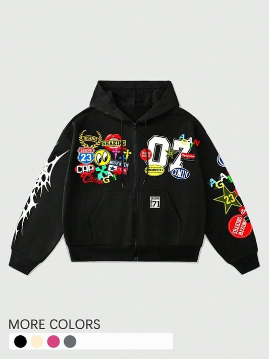 Men's Loose Decorated Fleeced Sweatshirt Zip Up Sweatshirt, Men's Hoodie, Casual Tops for Daily Wear, Men's Outwear for...
