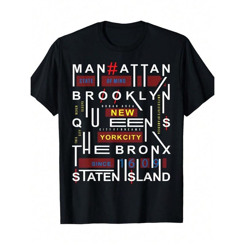 Men's New York City-Inspired Cotton T-Shirt - Comfortable Round Neck, Short Sleeve Top Featuring Manhattan, Brooklyn, Queens, Staten Island Graphics - Ideal for Casual Wear & Everyday Style, Everyday Tshirt|Urban Style Tee|Machine Washable Made in USA