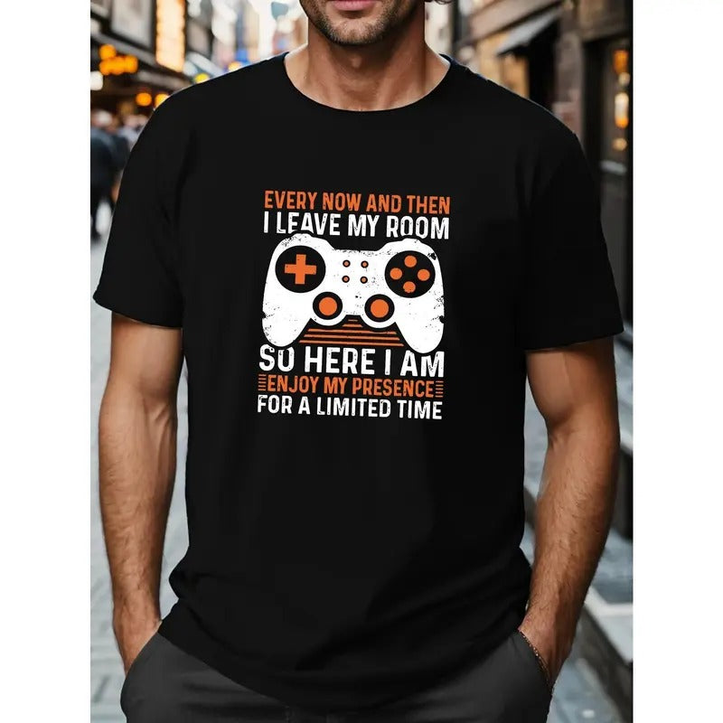 Men's Oversized T-Shirts, Gamepad Graphic Print Men's Short Sleeve T-Shirt Menswear Top Embroidered Tshirt