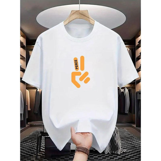 Men's Peace Sign Graphic Tee - Casual & Comfortable Cotton T-Shirt with Stretch, Round Neck for Summer Outings Made in USA
