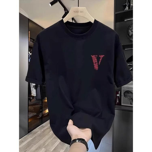 Men's Pure Cotton Short Sleeve T-Shirt Summer New 2025 Loose Fit Men's Trendy Brand Crew Neck Casual Half Sleeve Top