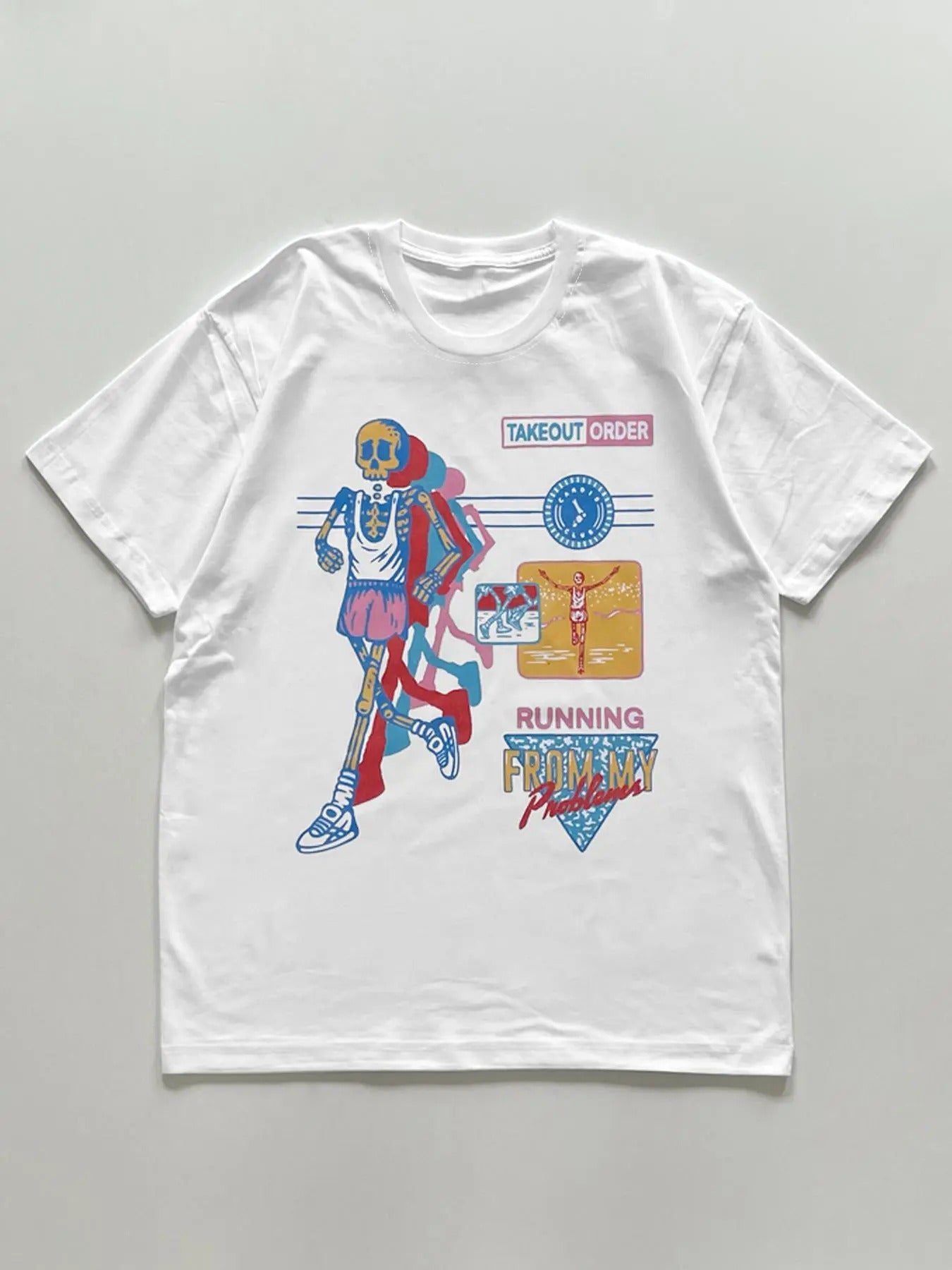 Men's Skeleton Running Graphic Print Round Neck Tee, Regular Fit Casual Street Short Sleeve T-shirt, Men's Summer Top for Daily Wear