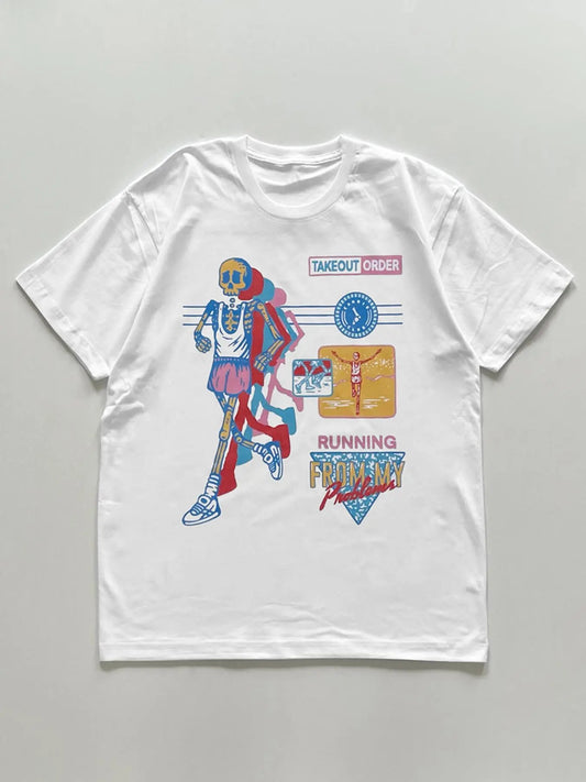 Men's Skeleton Running Graphic Print Round Neck Tee, Regular Fit Casual Street Short Sleeve T-shirt, Men's Summer Top for Daily Wear