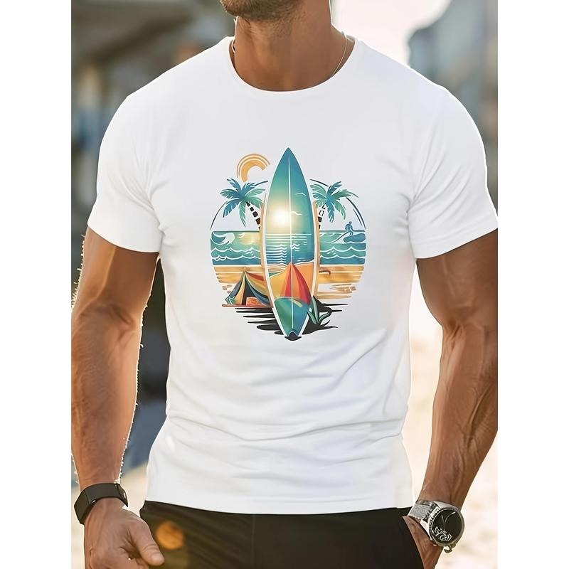 Men's Summer Fashion Crew Neck Short Sleeve Polyester T-Shirt