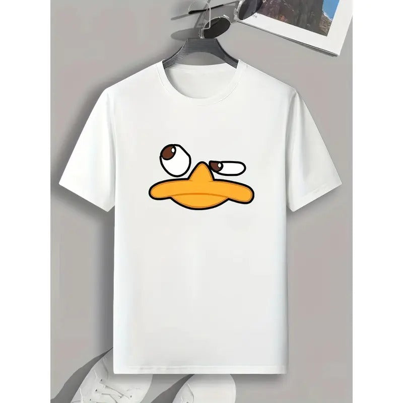 Men's Summer Graphic T-Shirt - Black Casual Round Neck Short Sleeve Tee with Angry Duck Face Print, Machine Washable, Lightweight & Comfortable for Casual Attire Made in USA