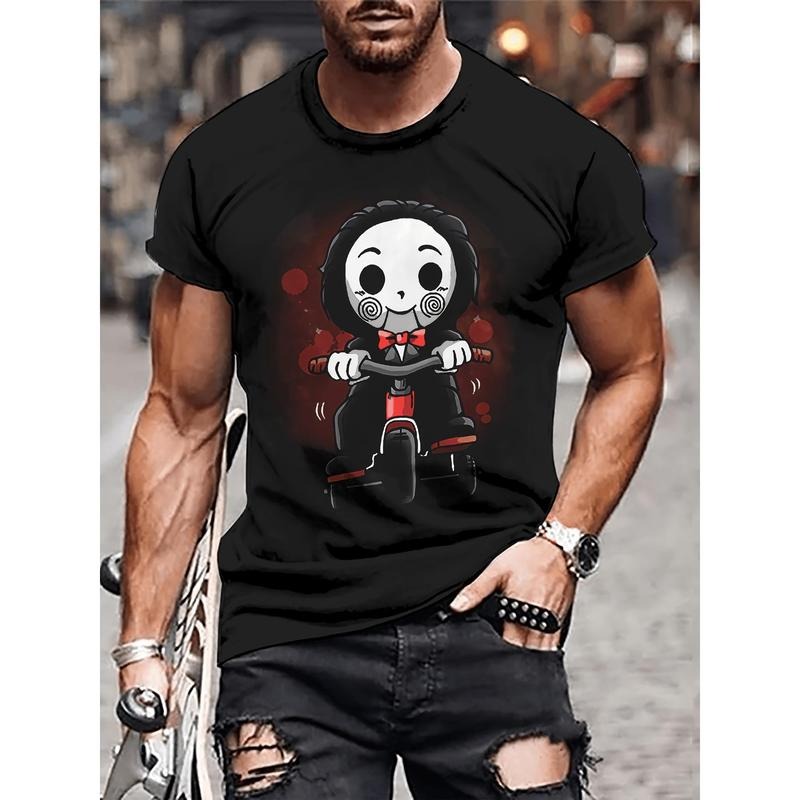 Men's Summer Graphic Tee - Short Sleeve Crew Neck, Skeleton Print, Outdoor Clothing for Warm Weather Made in USA