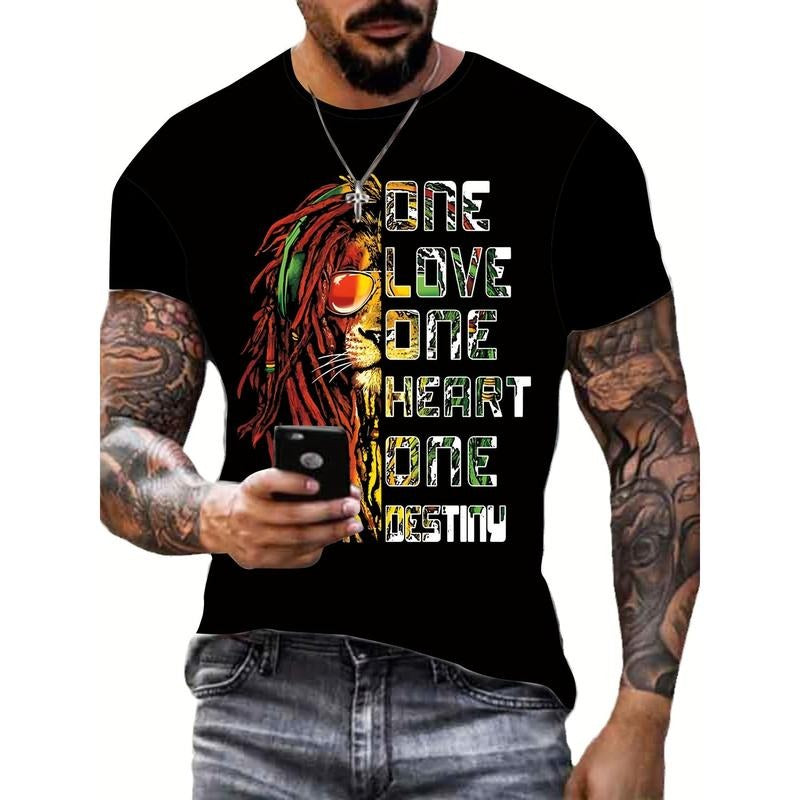 Mens Bold Lion Print T-Shirt - Lightweight, Quick-Dry, Short Sleeve Crew Neck Tee for Outdoor Adventures