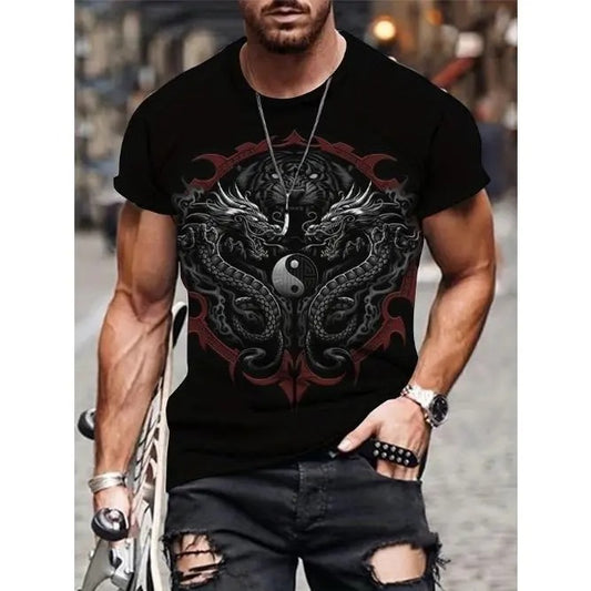 Mens Dragon Print Graphic T-Shirt - Bold Stylish Design, Ultra-Comfortable Crew Neck Tee - Perfect for Summer, Daily Wear & Resort Vacations Made In USA