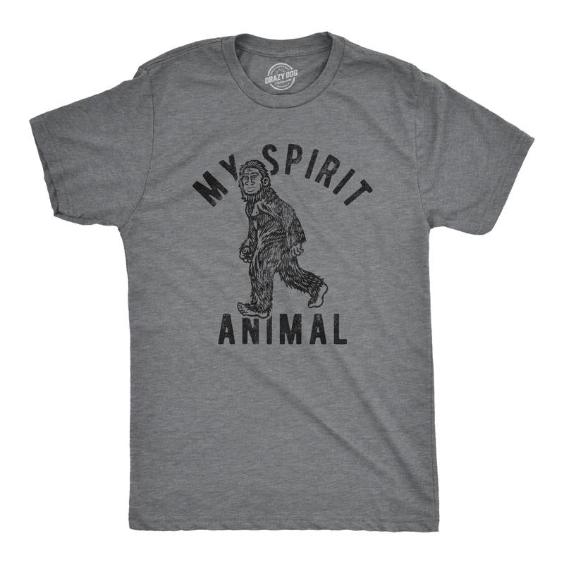 Mens My Spirit Animal: Bigfoot T Shirt Funny Sasquatch Sarcastic Graphic Novelty Tee Mens Funny T Shirts Cool Vintage Fashion T-Shirt Dark Grey