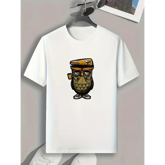 Mens Owl Graphic Tee - Comfy Casual T-Shirts for Summer, Halloween Costume Ideas, Unique Gift for Him - Owl Lover's Favorite Made in USA