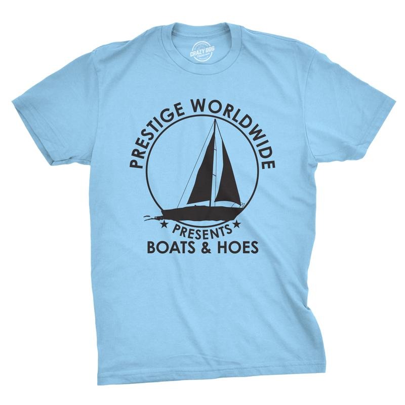 Mens Prestige Worldwide T shirt Funny Cool Boats and Hoes Graphic Humor Tee Mens Funny T Shirts Cool Vintage Fashion T-Shirt Gift Funny Light Blue