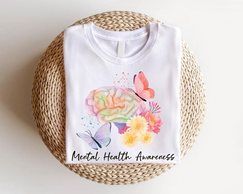 Mental Health Awareness Shirt, Floral Brain T-Shirt, Watercolor Healthy Mind Shirt, Motivational Tee, Psychologist Gift...