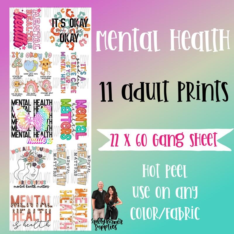 Mental Health DTF Transfer Gang Sheet, 22 x 60 T-Shirts, Hoodie, Sweatshirt | InkThreadWorks.com
