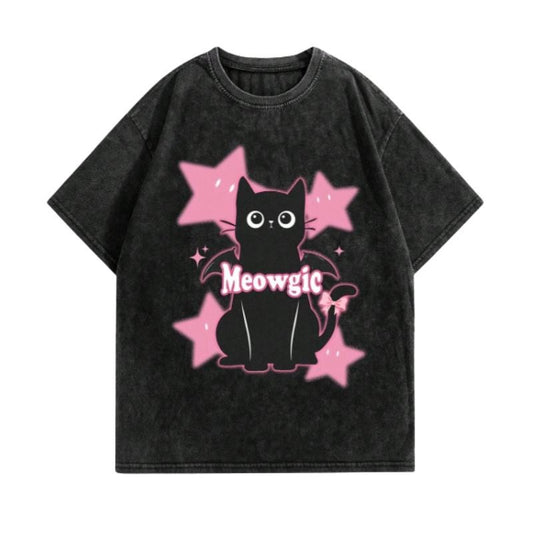 Meowgic Cat Star Y2k - Vintage Dark Rock Spider Slogan Graphic Tee, Y2k Tshirt, Cat Shirt, Gift For Men & Women, Womenswear Tops Streetwear