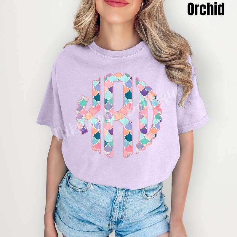 Mermaid Monogram Comfort Colors T-Shirt 'NLB' Hoodie, Sweatshirt | InkThreadWorks.com