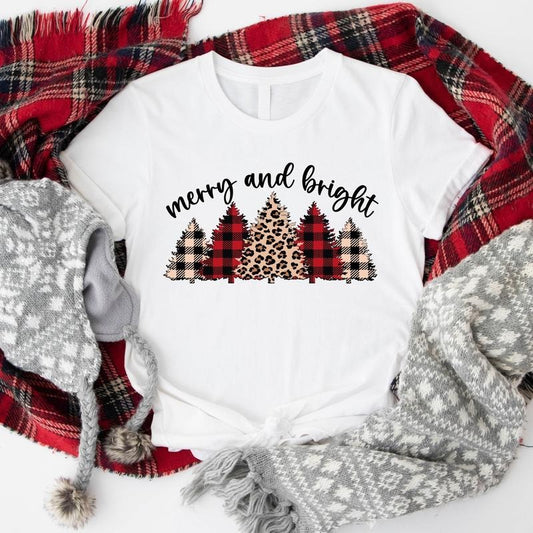 Merry And Bright Shirt, Leopard Christmas Tree T-Shirt, Cute Christmas Gift Tee, Holiday Shirt, Leopard Lover Xmas Gift...