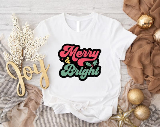 Merry And Bright Shirt, Unisex Christmas T-Shirt, Merry Christmas Tee, Cute Xmas Party Gift Tee, Trendy Winter Holiday...