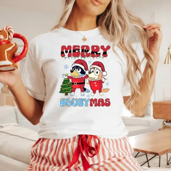 Merry Blueymas T-Shirt, Christmas Family Shirt Hoodie, Sweatshirt | InkThreadWorks.com