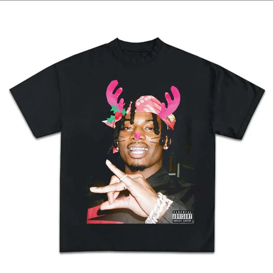 Merry Christmas Carti Graphic Rap Tee Shirt Big Face King Vamp Reindeer Cute