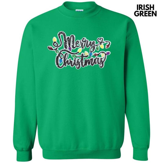 Merry Christmas Lights Sequin Patch Sweatshirt T-Shirts, Hoodie | InkThreadWorks.com