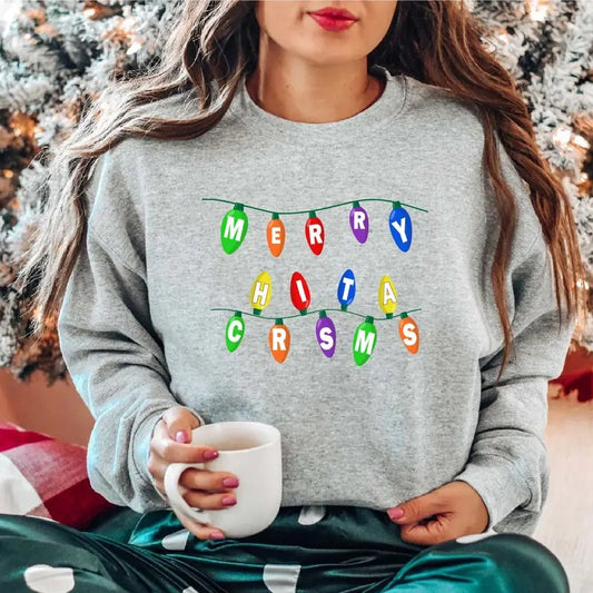Merry Christmas Lights Sweatshirt, Cute Xmas Celebration Gift Sweater, Unisex Matching Christmas Hoodie, Winter Season...