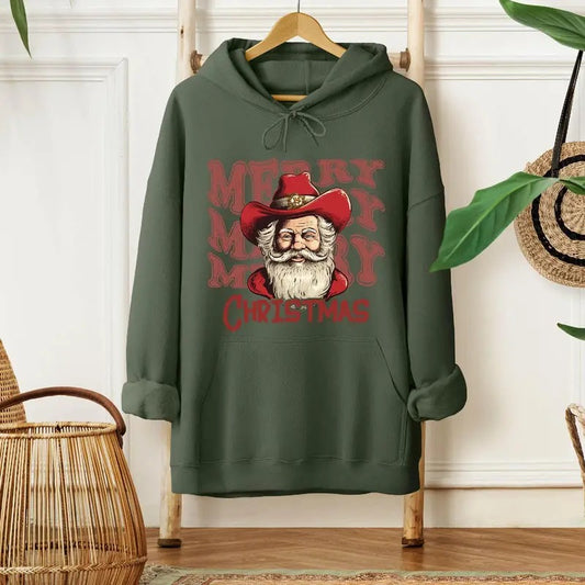Merry Christmas Santa Cowboy T-Shirt - Unisex Fabric, Loose Fit, Retro Texas Santa Sweatshirt