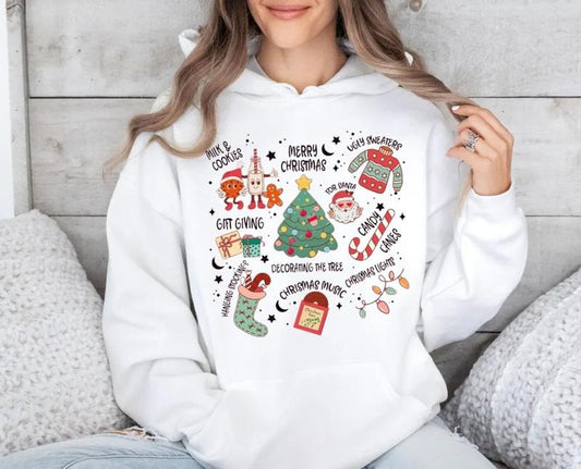 Merry Christmas Sweatshirt, Xmas Tree Santa Shirt, Women's Christmas Themed Letter Print Round Neck Graphic Tee, Hoodie, Unisex Sweater Pullover Tee