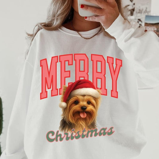 Merry Christmas Yorkie Sweatshirt, Christmas Dog, Festive Holiday Crewneck, Custom Sweatshirt T-Shirts, Hoodie