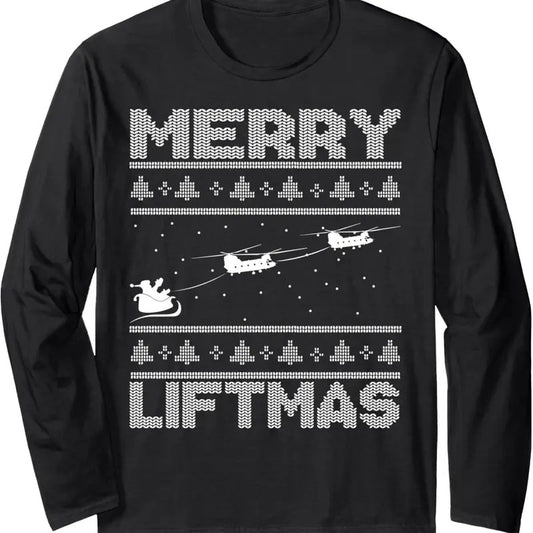 Merry Liftmas Chinook Helicopter Ugly Christmas Chinook Long Sleeve T-Shirt Hoodie, Sweatshirt | InkThreadWorks.com