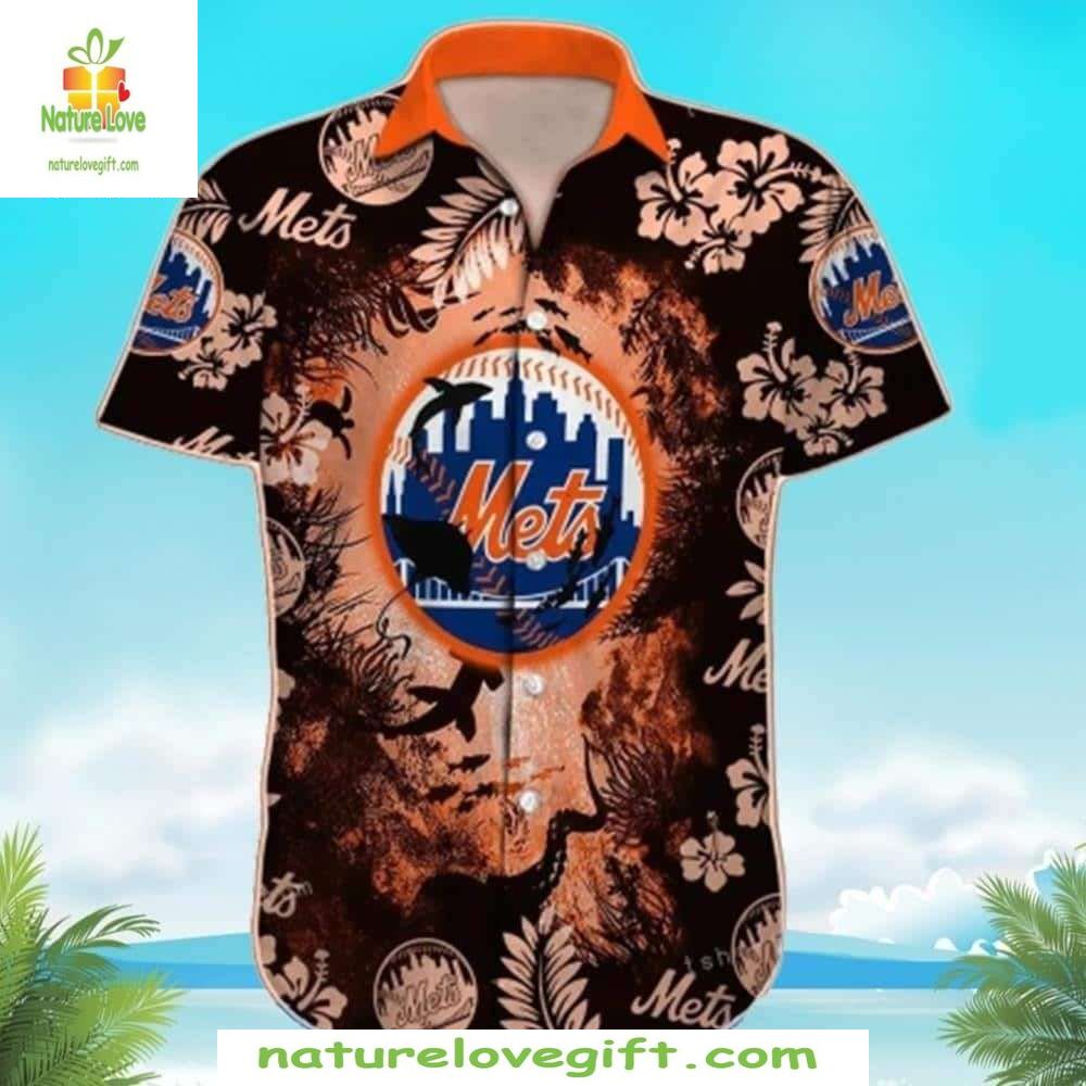 Mets Hawaiian Shirt Coral Reef Midnight Tropics MLB Baseball Apparel