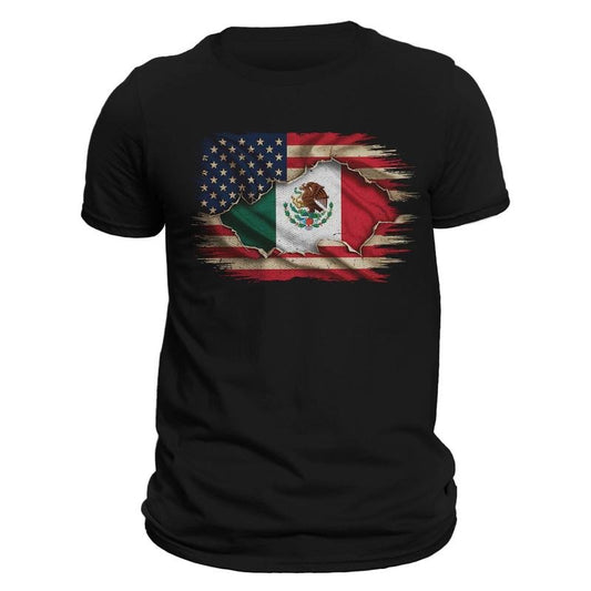 Mexican American Flag Mexican Roots Chicano Pride T-Shirt - 100% Ring-spun Combed Cotton Crew Neck with Classic Fit, Casual Style, Short Sleeve Crewneck Menswear