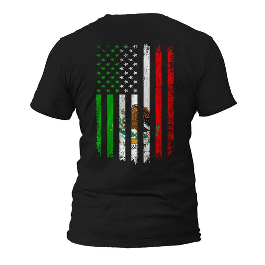 Mexican American Flag Mexican Roots Short Sleeve T-Shirt Casual Crewneck Classic Cotton